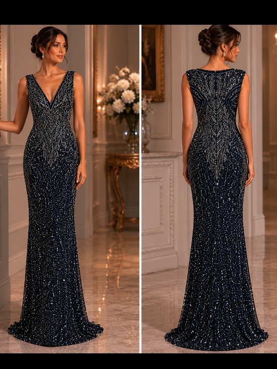 Aidan Mattox Dresses & Skirts - Aidan Mattox fully beaded sleeveless V-Neck long dress